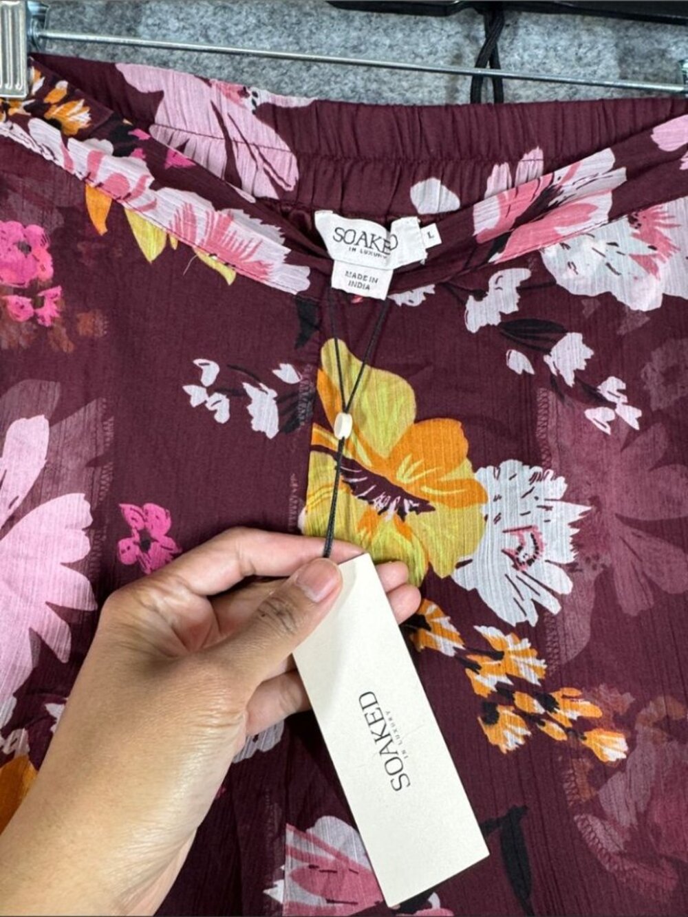 Soaked In Luxury Wide Leg Floral Pull On Pants Large Boho Vacation resort Summer - Picture 10 of 15